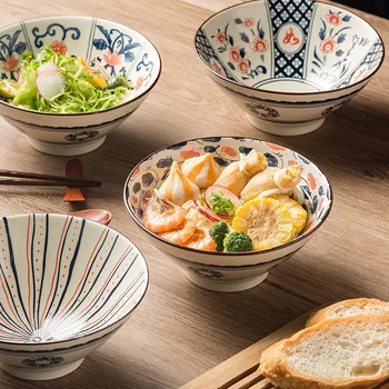 Бытовая 7-дюймовая миска для риса с лапшой в японском стиле и на ветру, Керамическая миска, Посуда, Персонализированная креативная шляпа, Миски для сладкого супа