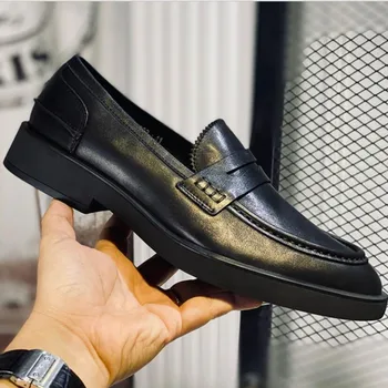 2023 Мужские Лоферы на мягком каблуке Ручной работы, модные черные мужские туфли-лодочки из натуральной кожи