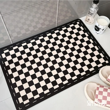 Шахматный ковер для ванной Комнаты, водопоглощающий и противоскользящий Порог, быстросохнущий коврик для ног, Подушка для домашнего декора, кухонный коврик