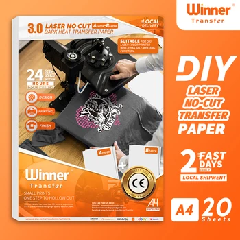 Winner Transfer -50% Лазерная Темная Теплопередающая бумага без порезов A Paper + B Paper Бумага для самостоятельной печати для футболок формата А4 20 листов