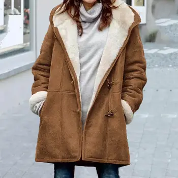 Женская Пушистая куртка Средней длины, Женская Верхняя одежда, Свободное Однобортное пальто