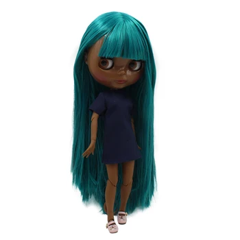 Кукла ICY DBS Blyth супер черный тон кожи, самая темная кожа, черный, Новый зеленый, дикие прямые волосы, обнаженное совместное тело BL1465