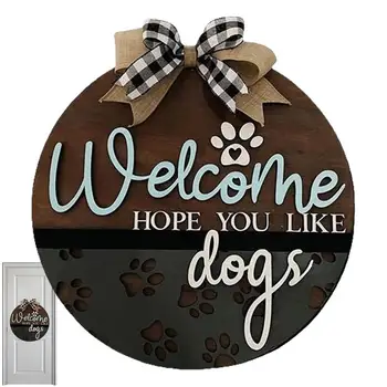 Надеемся, вам понравится табличка с приветствием собак На входной двери Украшение входной двери для владельцев собак Мы надеемся, вам понравится деревянное крыльцо для собак