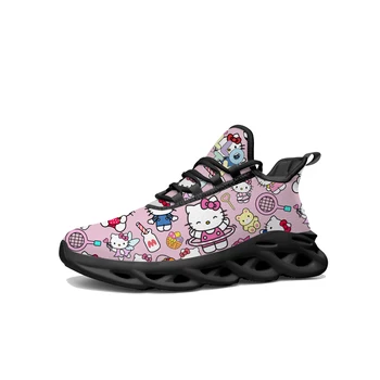 Кроссовки Hello Cat на плоской подошве с героями мультфильмов аниме, мужские, женские, подростковые спортивные кроссовки на заказ, высококачественная обувь на шнуровке, сшитая на заказ