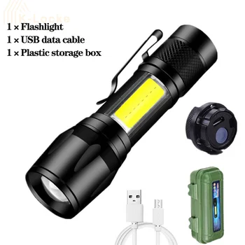 Портативный светодиодный фонарик с сильным освещением, встроенный аккумулятор, USB Перезаряжаемый фонарик, Боковой светильник, зум, Открытый Водонепроницаемый фонарик