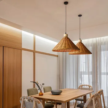 Люстра в японском стиле, ресторанная лампа из массива дерева, Ретро Ваби-Саби, Прикроватная люстра для домашней спальни