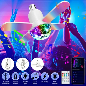 Красочная светодиодная умная лампа E27 с 4 листьями, RGB Складная лампа с Bluetooth-динамиком, музыкальная ритмическая лампа с дистанционным управлением, домашний декор
