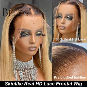 BEEOS Skinnlike 13X6 HD Кружевной Фронтальный Парик Омбре Блонд Прямой 13x4 HD Кружевной Полный Фронтальный Парик Из Человеческих Волос Для Женщин, Предварительно Выщипанные Волосы