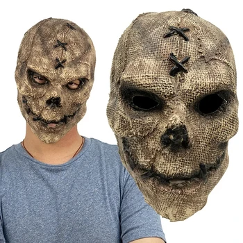 Маска с черепом, головной убор с нашивкой ужасов, реквизит для ролевых игр на Хэллоуин, реквизит для косплея, имитирующий головной убор, мешковина, Латексная маска с черепом на все лицо