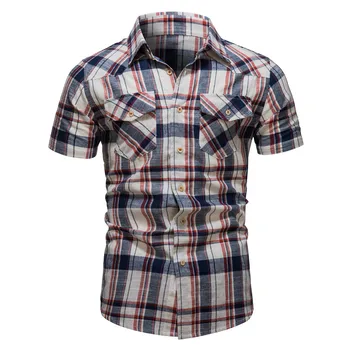 Мужская повседневная рубашка в клетку из классического базового хлопка с длинным рукавом Весна и осень