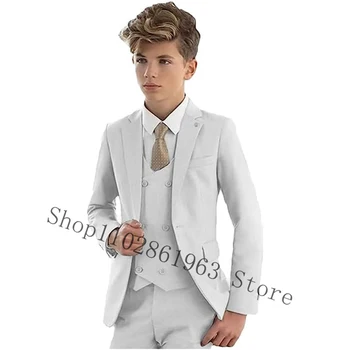 2023 Новое поступление, Приталенные костюмы для мальчиков, Комплект из 3 предметов, Вечерние свадебные смокинги для мальчиков, Блейзер + жилет + брюки, Костюм Homme Mariage
