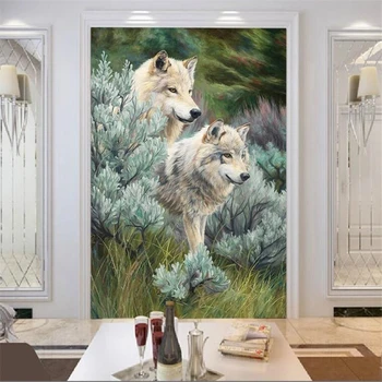 papel de parede Изготовленная на заказ фреска 3D фотообои джунгли волк картина гостиная спальня входной билет обои 3d papier peint