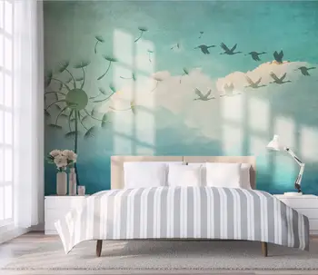 beibehang пользовательские Небесные облака одуванчик летящая птица Фотообои Обои для Настенной живописи Спальня Гостиная Диван 3D обои