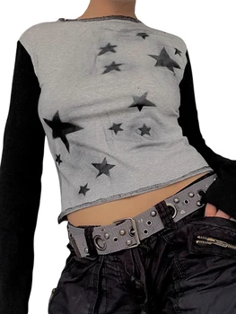 Женские топы с принтом звезды Y2k, готические рубашки с длинным рукавом, сказочный Гранж, эстетическая футболка в стиле Харадзюку с коротким рукавом