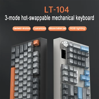 Механическая клавиатура LT104 с 104 клавишами RGB с возможностью горячей замены, Игровая 2,4 G/BT5.0 Type-C, Проводная Ручка управления механической игровой клавиатурой 