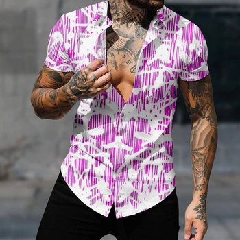Модная рубашка в полоску, Летние Гавайские мужские Рубашки, Футболки с красочным принтом, Топы с короткими рукавами, Повседневная одежда, Блузка оригинального дизайна