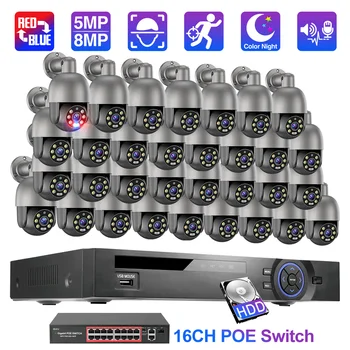 Techage 32CH 4K UHD PTZ POE Система Видеонаблюдения 8MP Outdoor IP66 Human Detect CCTV Recorder Комплект Защиты от Видеонаблюдения